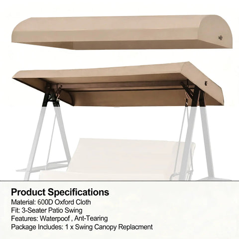 Heavy Duty Outdoor Swing Canopy Replacement Cover For 3 Seater Porch Swing All Weather Waterproof Khaki Top Shade