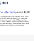 Bäder logo with text stating 'The reference since 1962' describing torque sealant use in industrial production facilities.