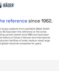 Bäder logo and text detailing the history of torque sealants since 1962 by Lackfabrik Bäder GmbH & Co. KG.