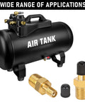 Top Shelf 4 Pack 1/4 Inch NPT Male Thread Brass Tank Valve With Standard Valve Core And Sealing Caps For Air Compressor Inflation Vessel Filling Solid Brass Build Keeps Airtight No Leaky Junk with an air tank and brass fittings.
