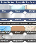 Image showing surfaces suitable for No Sweat Heavy Duty Suction Cup Shower Hooks In Matte Black for easy bathroom setup.