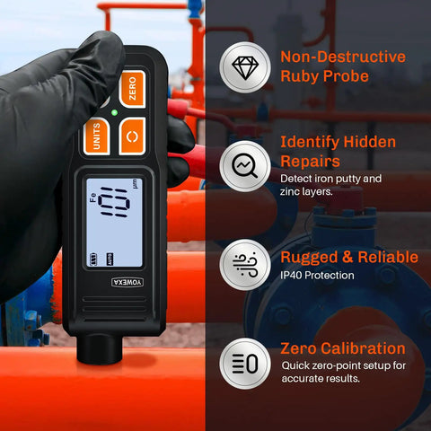 Paint Thickness Gauge For Cars, Digital Car Coating Tester With Auto Substrate Recognition And Fe/NFe/Zn Detection, 0-2000 Micrometers, Portable Coating Meter For Used Car Buyers, Auto Detailers And Shops held over metal pipe