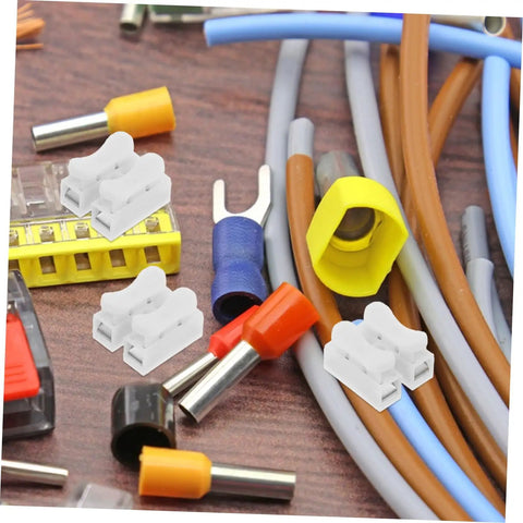 55 Piece Spring Clamp Terminal Blocks And Wire Connectors Kit for LED Lighting Wiring Quick Connect Push Terminals displayed on table.