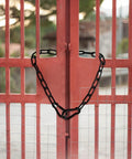 Stainless Steel Gate Chain Lock 20 Inch With Dual Carabiners installed on a red gate for outdoor security