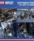 Universal Joint Socket Set For Any Angle With Half Inch Drive Swivel Adapters CR V Steel Construction for automotive use.