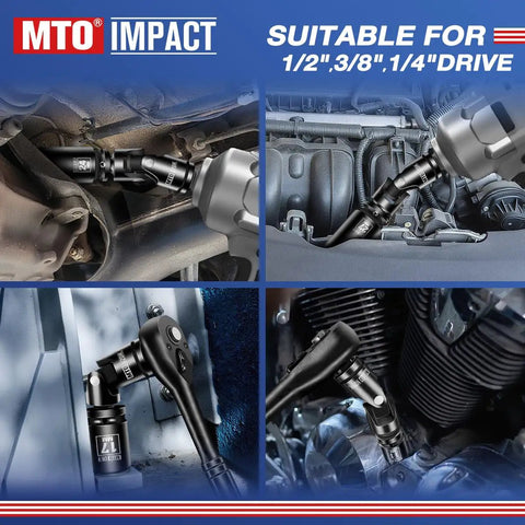 Universal Joint Socket Set For Any Angle With Half Inch Drive Swivel Adapters CR V Steel Construction for automotive use.