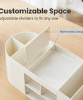 All In One Desk Organizer With Drawers For Office Supplies Storage White with customizable compartments and dividers shown