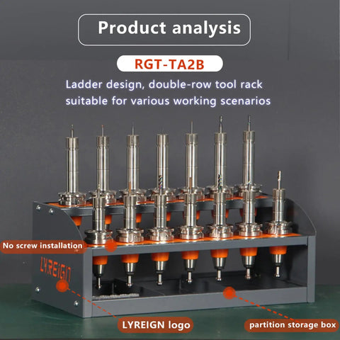 Cat 50 CNC Tool Cart With Desktop Tool Holder featuring ladder design, double-row tool rack for easy access to CAT50 tooling.