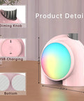 Planet 9 Smart Mood Lamp Battery Operated Cordless RGB LED Night Light For Bedroom Gaming Room And Office Pink Color with Dimensions