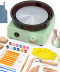 Alldeer mini pottery wheel kit with mint-green metal base and 6-inch turntable; includes 18-piece tool set and paints