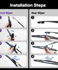 Installation steps for Built Tough All Weather Windshield Wiper Blades For Honda Odyssey 2005 To 2022 three pack with detailed guidance.
