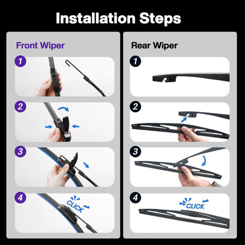 Installation steps for Built Tough All Weather Windshield Wiper Blades For Honda Odyssey 2005 To 2022 three pack with detailed guidance.