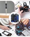 115 In 1 Precision Screwdriver Set Magnetic Repair Kit for electronics and DIY, shown with various device repairs in progress.