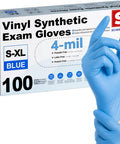 Blue Vinyl Synthetic Exam Gloves 4 Mil Powder Free Latex Free Non Sterile Disposable Gloves Large 100 Count for Healthcare