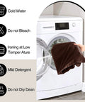Care instructions for Ultra Thick Recliner Seat Cushion For Seniors, 20 X 20 Inch Raised Chair Pad displayed near a washing machine.