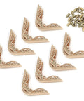 Solid Light Gold Metal Handbag Corner Protectors With Quick Snap Install, 8-pack with decorative design and mounting screws.