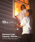 Two Story 13 Foot Emergency Fire Escape Ladder No Assembly Required Just Unfold And Go Retractable Lightweight Aluminum Alloy Construction With Sturdy Polyester Strap Anti Slip Rungs And Wide Steps Supports Up To 1000 Lbs Max Load, 13-ft strap