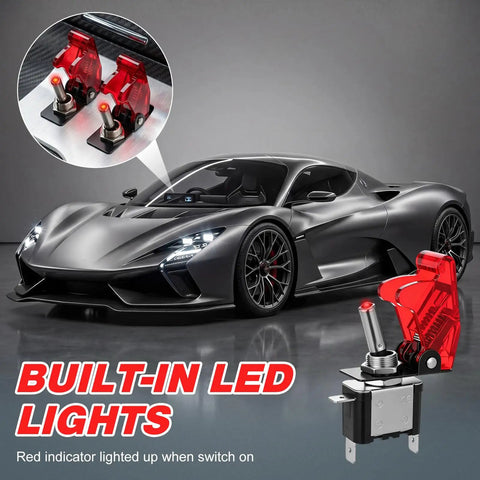 12V LED Toggle Switches Kit 12 Pack Heavy Duty SPST Rocker With Safety Flip Covers 20A 3 Pin Blade Red for car installation