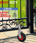 6 Inch Heavy Duty Undermount Gate Wheel Crafted From Galvanized Steel And Car Rubber Tires, with smooth rolling action and 330 lb rating.