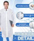 50 Pack Disposable Lab Coats For Adults White Large Bulk With Knitted Cuffs And Collar Ideal For Science Labs Medical Testing Food Prep And Party Themed Events