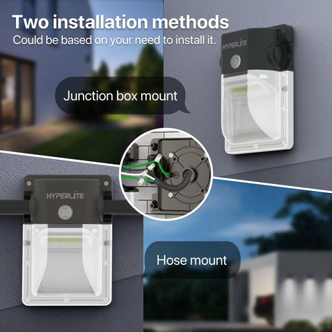 Wicked Bright 30W Outdoor Wall Pack Light With 3600 Lumens And 5000K Daylight LED Flood Lighting Dusk To Dawn Sensor mounted on wall