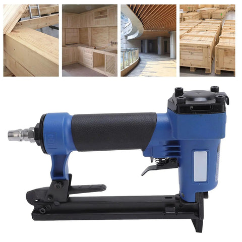 Kickass Heavy Duty Pneumatic Brad Nailer Kit 20 Gauge Quarter Through Half Inch With Slick Stainless Steel Quick Connect side view