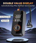 Cordless Tire Inflator With 150 PSI Capacity, 3X Faster Air Pump, Digital Gauge, Auto Off, LED Light featured on display