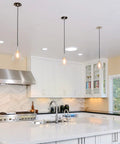 Dimmable Vintage LED Edison Bulbs Pack Of 4 installed in modern kitchen pendant lighting.