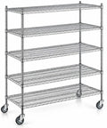 Built Tough Mobile Wire Shelving Unit With Five Deep Shelves And Roll Smooth Locking Casters NSF Certified Chrome Storage Rack 24 By 54 By 80 Inches heavy duty organizer on wheels.