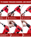 Step-by-step guide for changing mandrel on 8 Inch Rivet Nut Gun Kit For Tight Spaces With 3 Mandrels 8-32 10-24 1/4-20 And 3 Drill Bits 75 Rivnuts In Sturdy Case No Fuss Auto Body And Metal Projects Great For DIY Enthusiasts.