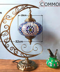 Dope Moon Shaped Mosaic Stained Glass Table Lamp In Blue Handmade Turkish Moroccan Tiffany Style Nightstand Light Turquoise Blue Glass Artwork
