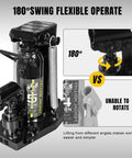180° swing operation detail on 2-In-1 Toe Jack Lift With 5 Ton Top Saddle And 2.5 Ton Claw Low Profile Hydraulic Lift Jack