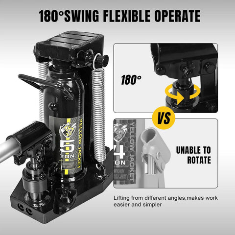 180° swing operation detail on 2-In-1 Toe Jack Lift With 5 Ton Top Saddle And 2.5 Ton Claw Low Profile Hydraulic Lift Jack