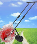 Handheld Garden Seeder Nine Port Outlets Multifunction Planting Tool on grassy path, showing precision planting design.