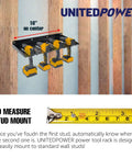 Wall Mounted Drill Storage Rack For Four Drills And Accessories, Keeps Cords Tidy With Side Cable Trunking, Anti Slip Dish Trays For Bits And Screwdrivers, Durable Home Workshop Organizer For Garage Or Shed installed on wall studs