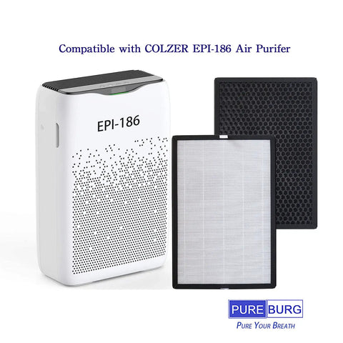 2-Pack Replacement Filter For Colzer EPI-186 Air Purifier, H13 True HEPA With Activated Carbon, 4-Stage Filtration shown with purifier