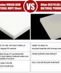 Comparison of Boclon virgin HDPE sheet and recycled PE material showing color and surface differences.
