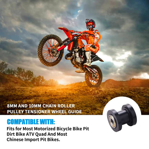 8mm And 10mm Chain Roller Pulley Tensioner Wheel Guide for Motorcycle Mini Bike ATV with rugged black construction