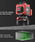 Pro Grade Laser Level With 16 Lines, 4x360 Self Leveling Tool on stand showing green cross line projection for layouts