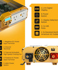Heavy Duty 1100 Watt Car Power Inverter Converts 12 Volt Dc To 110 Volt Ac With Dual Outlets Wired Remote and plug inputs.