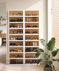 2x9 Tier Collapsible Shoe Rack Organizer With Door, Large Plastic Shoe Cabinet For Entryway, Holds 18 Pairs, Foldable Shelves