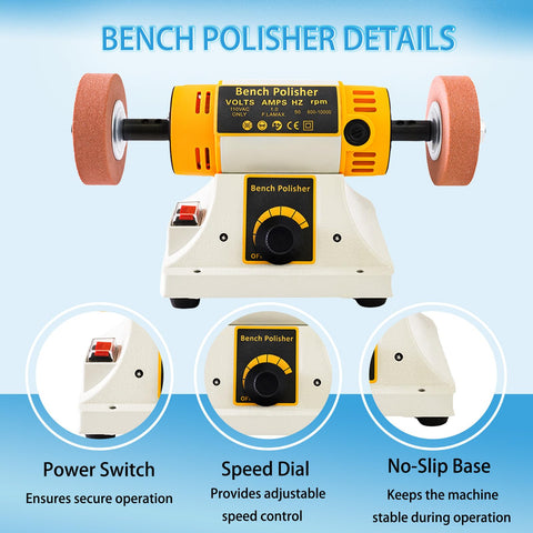 Bench Polisher And Buffer With Variable Speed For Metal Wood Jade Pro Polishing Machine 15 Piece Accessory Set front view