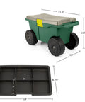 Rolling Garden Cart With Seat And Interior Tool Tray Green Plastic Garden Bench On Wheels For Easier Weeding Planting And Light Transport