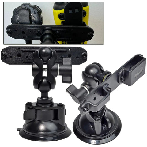 Car Suction Cup Radio Mount For Dashboard Or Windshield, adjustable holder with suction base and belt clip in black