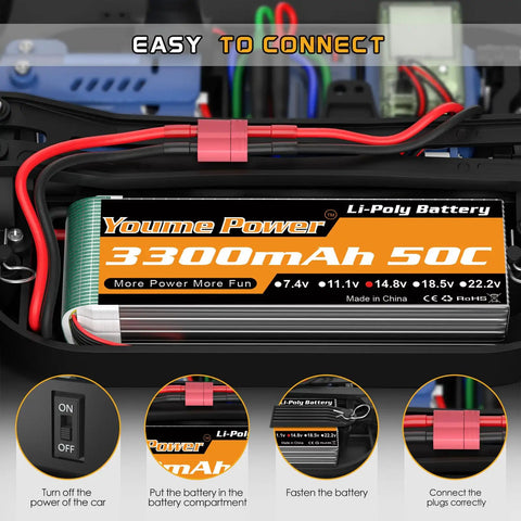 14.8V 3300mAh LiPo 4S Battery Pack 50C with T Plug for RC Helicopter Quadrotor Plane Boat installed in a vehicle