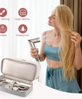Travel Hair Dryer Case With Double Layer Storage Fits Revlon And Most 110V Dryers Flexstyle Airwrap Fusion Brush And Styling Tools Built To Last On The Go Organizer Bag, shown open with dryer and tools inside