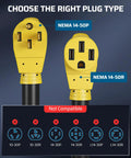 Heavy Duty 50 Amp RV Extension Cord 10 Feet NEMA 14 50P To 14 50R Copper Wire plug ends, suitable plug types shown