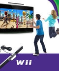 USB Sensor Bar For Nintendo Wii And Wii U in use during motion control gaming with players engaged, sensor bar and cable shown.