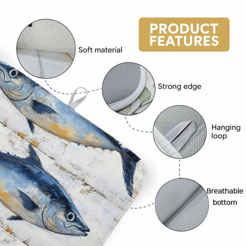 Blue Tuna Oil Painting Dish Drying Mat For Kitchen Counter Must Have Absorbent Microfiber Non Slip Machine Washable details