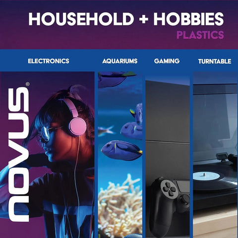 Collage of electronics, aquariums, gaming, and turntable under household and hobbies theme.